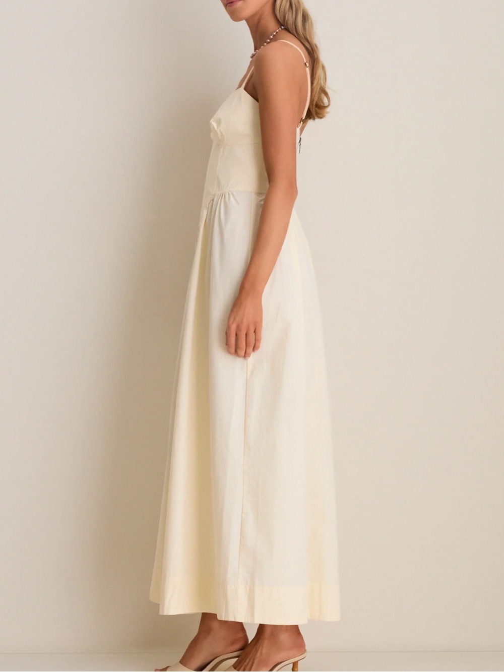 Dress To Light Yellow Beige Shell Waisted Midi Dress - Picture 3 of 13